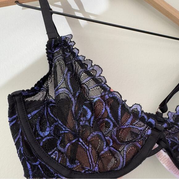 Savage X Fenty Lace Underwire Bra Bralette Adjustable Spaghetti Straps Sparkly - Picture 3 of 11